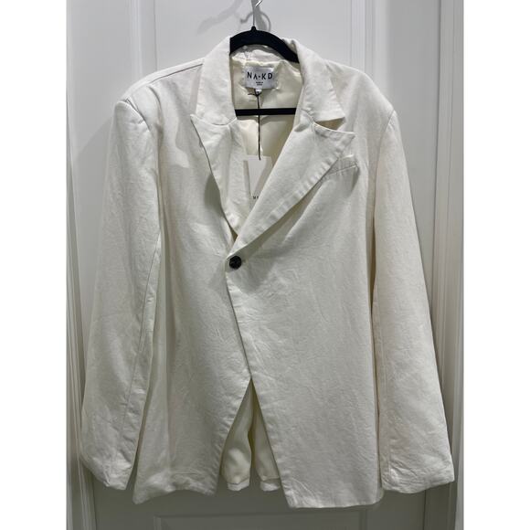 NA-KD One Button Detail Oversized White Blazer Sz L - Picture 2 of 9